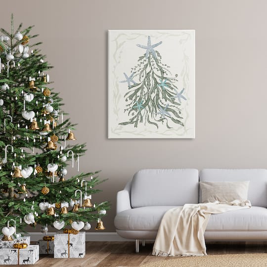 Stupell Industries Nautical Christmas Tree Sea Life Canvas Wall Art